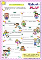 English Worksheet: Kids at play - Present Continuous - Yes/No Questions (3)  -  every day actions
