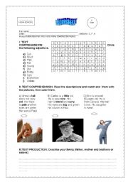 English worksheet: adjectives through reading