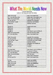 English Worksheet: Music Activity: What the world need now