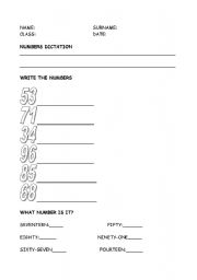 English Worksheet: Test (Numbers 20-100)