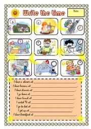 English Worksheet: Write the time (daily routines)