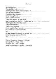English worksheet: Seasons - quick questions to answer