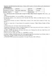 English Worksheet: Reading advertisements