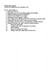 English Worksheet: Looking after yourself