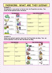 English Worksheet: PAIRWORK: What are they doing?