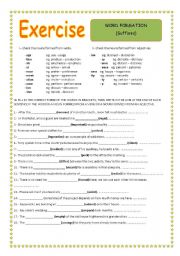 English Worksheet: SUFFIXES EXERCISE