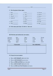 English worksheet: Count and Non-count nouns
