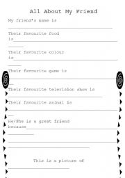 English worksheet: All about my friend PDHPE -Getting Along unit