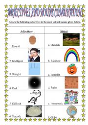 English worksheet: Match and Get the Correct Combinations of Adjectives and Nouns