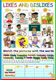 English Worksheet: LIKES AND DISLIKES (B&W VERSION INCLUDED)