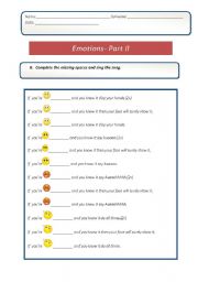 English Worksheet: Emotions-part II