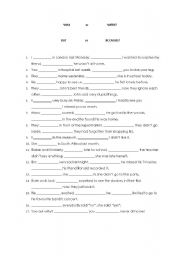 English worksheet: was or were / but or because