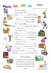 3 pages of Phonic Fun with ow: worksheet, story and key (#13)