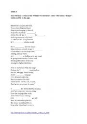 English Worksheet: Fill in the missing gaps - William Wordsworths poem recital