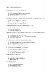 English worksheet: signs - best answers