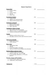 English Worksheet: Research Paper Rubric