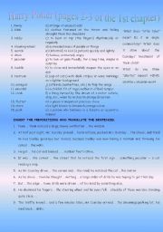 English worksheet: Harry Potter and the philosophers stone, part 2 (pages 2-3 of the story)