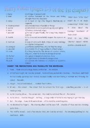 English Worksheet: Harry Potter and the philosophers stone, part 2 (pages 2-3 of the story)