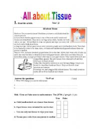 English Worksheet: All About Tissue