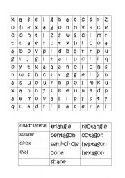 English worksheet: 2D shape wordsearch