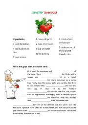 English Worksheet: Tourism -  Stuffed Tomatoes Recipe