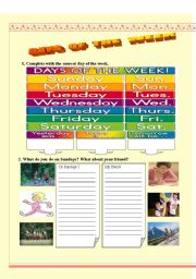 English Worksheet: Days and activities