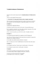 English Worksheet: transformation of sentence