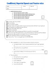 English Worksheet: Reported Speech, Passive and Conditionals exam