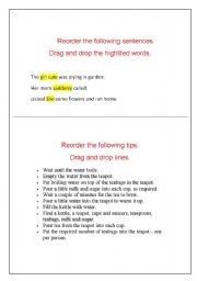 English Worksheet: Reorder the following