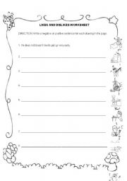 English Worksheet: likes and dislikes