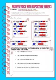 English Worksheet: PASSIVE VOICE WITH REPORTING VERBS + KEY INCLUDED