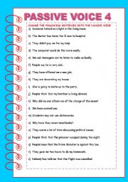 English Worksheet: PASSIVE VOICE 4 + KEY INCLUDED