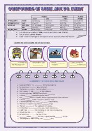 English Worksheet: COMPOUNDS OF SOME, ANY, EVERY, NO