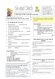 English Worksheet: So and Such