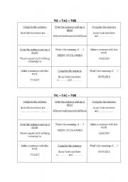 English Worksheet: tic tac toe