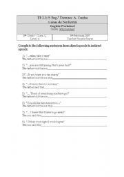 English worksheet: Direct/indirect speech