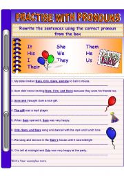 English Worksheet: PRONOUN PRACTISE