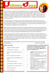 English Worksheet: Johnny Depp Reading and exercises about uses of would