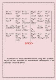 English Worksheet: BINGO