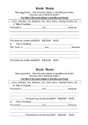 English Worksheet: Book Worm