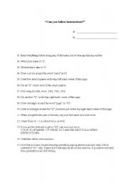 English Worksheet: Can you follow instructions