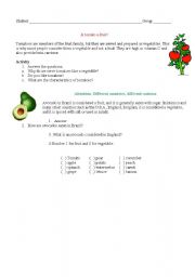 English Worksheet: Text: is tomato a fruit?