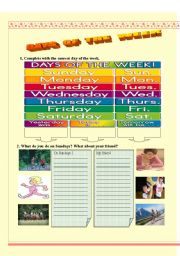 English Worksheet: Days of the week