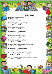 English Worksheet: Determiners (  A- An)