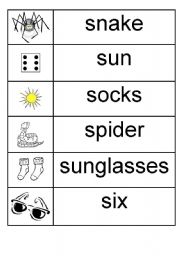 English Worksheet: s - picture/word match