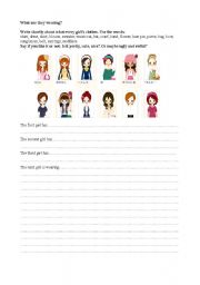 English worksheet: What are they wearing? Fun worksheet for girls