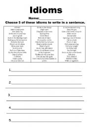 English Worksheet: Idioms