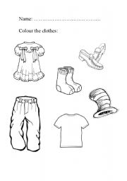 English Worksheet: Listen and colour the clothes