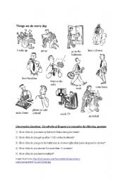 English Worksheet: Daily Actions/ How often/ Adverbs of Frequency/ Conversation Questions