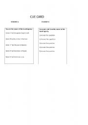 English Worksheet: cue card